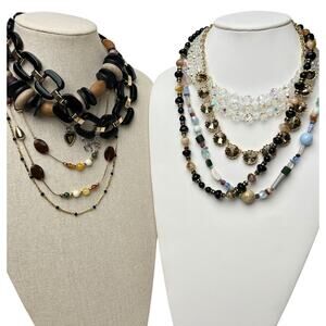 Lot Of 10 Necklaces Costume Jewelry Wear Craft Beads Pendants Brown Blue Vtg Now